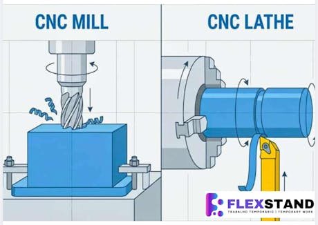 CNC milling and lathe illustration